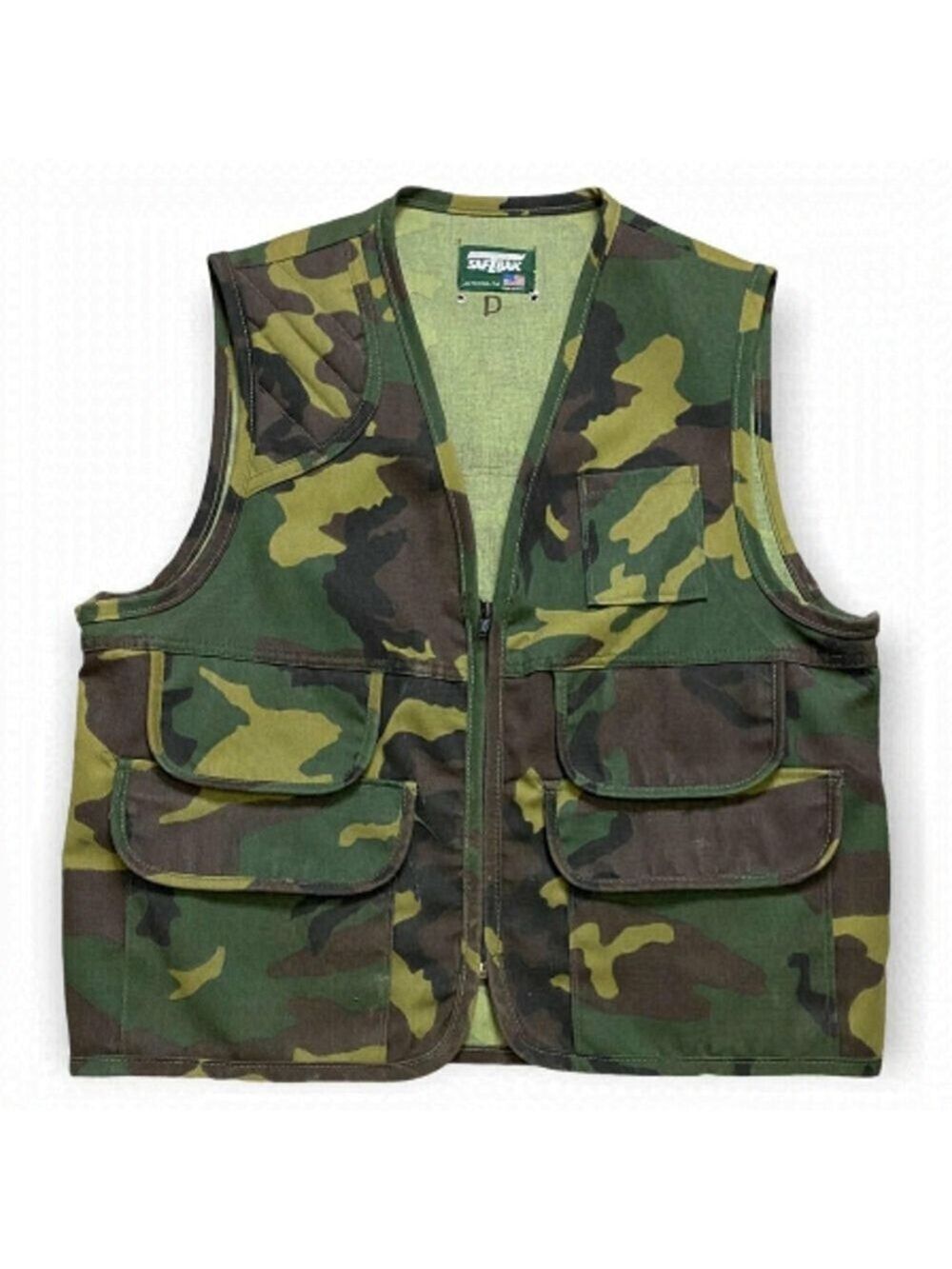 Vintage Camo Hunting Fishing SAF-T-BAK Canvas Outdoor Vest - Mens Medium